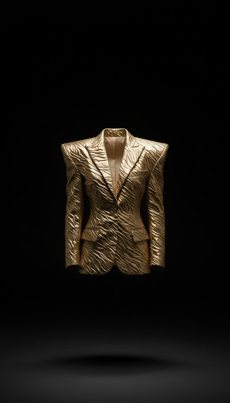 Molten Gold Blazer with Exaggerated Shoulders