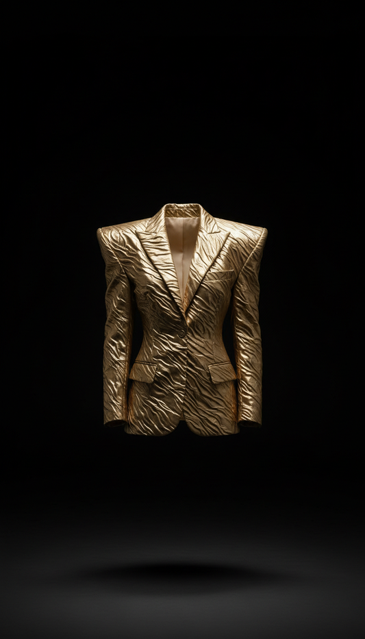 Molten Gold Blazer with Exaggerated Shoulders