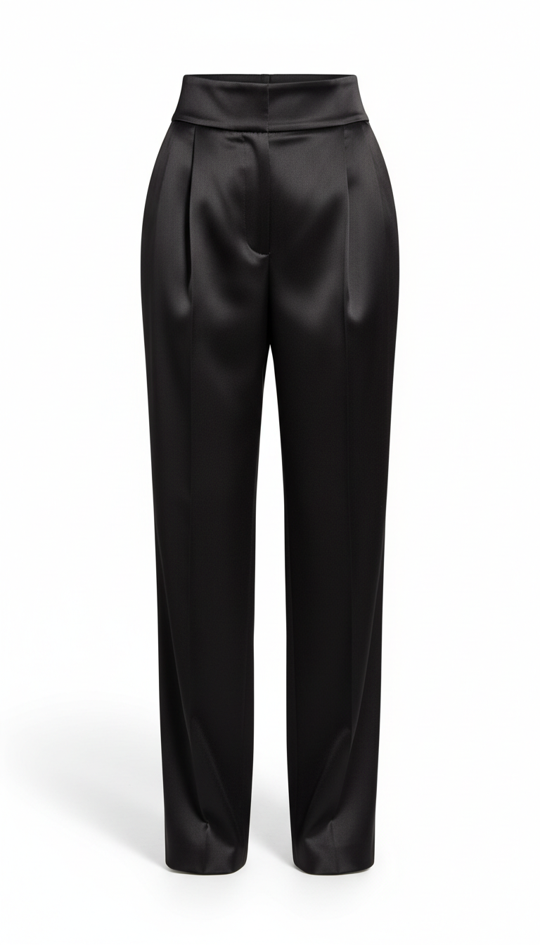 Jet Black Structured Satin Statement Trousers